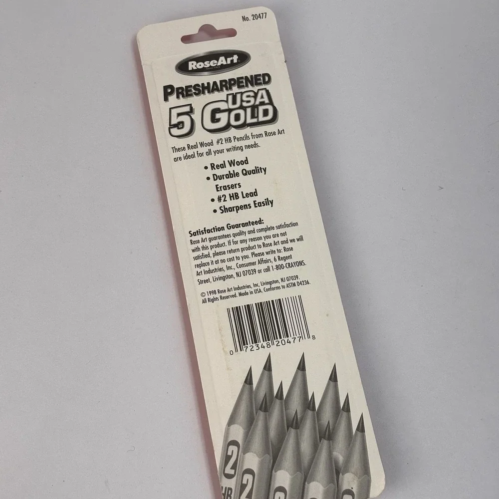 Vintage 1998 USA GOLD RoseArt #2 HB Presharpened Lead Wooden Pencils